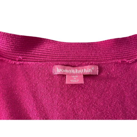 Woman Within Sweater Womens 14/16 Pink Open Front Cardigan Ribbed Pockets - Picture 3 of 10